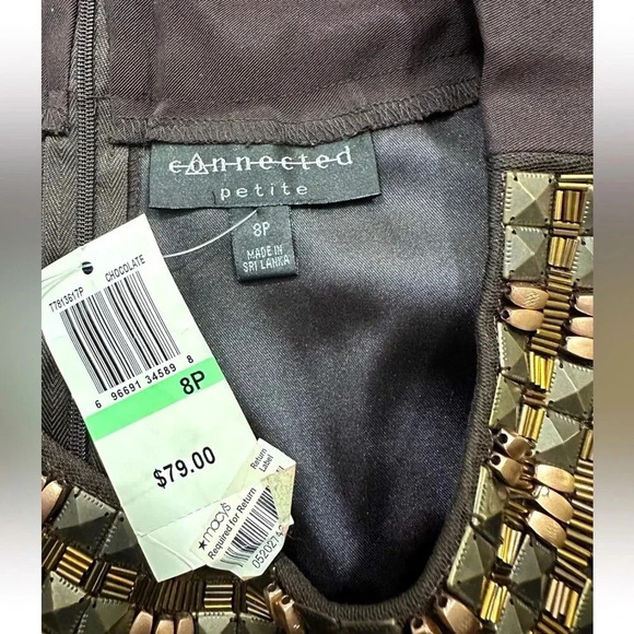 NWT Connected Apparel Brown Beaded Collar stretch Sleeveless Dress sz 8P - Picture 8 of 9